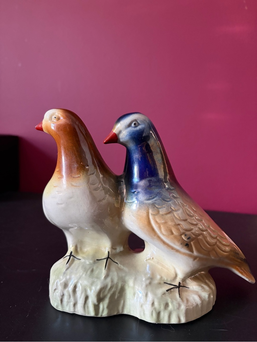 Ceramic Two- Dove Figurine in Cream and Blue